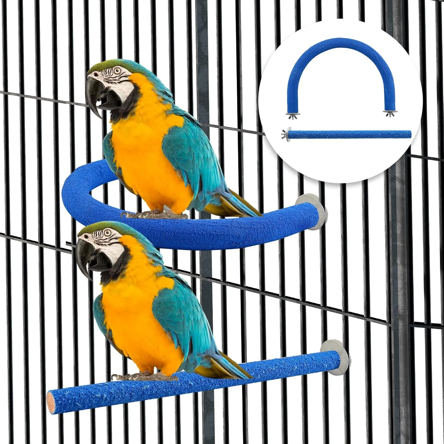 2 Pcs U Shape Parrot Perch, Rough-Surfaced Sands Parrot Perch, Blue Large Bird Perches for Parrots Cage