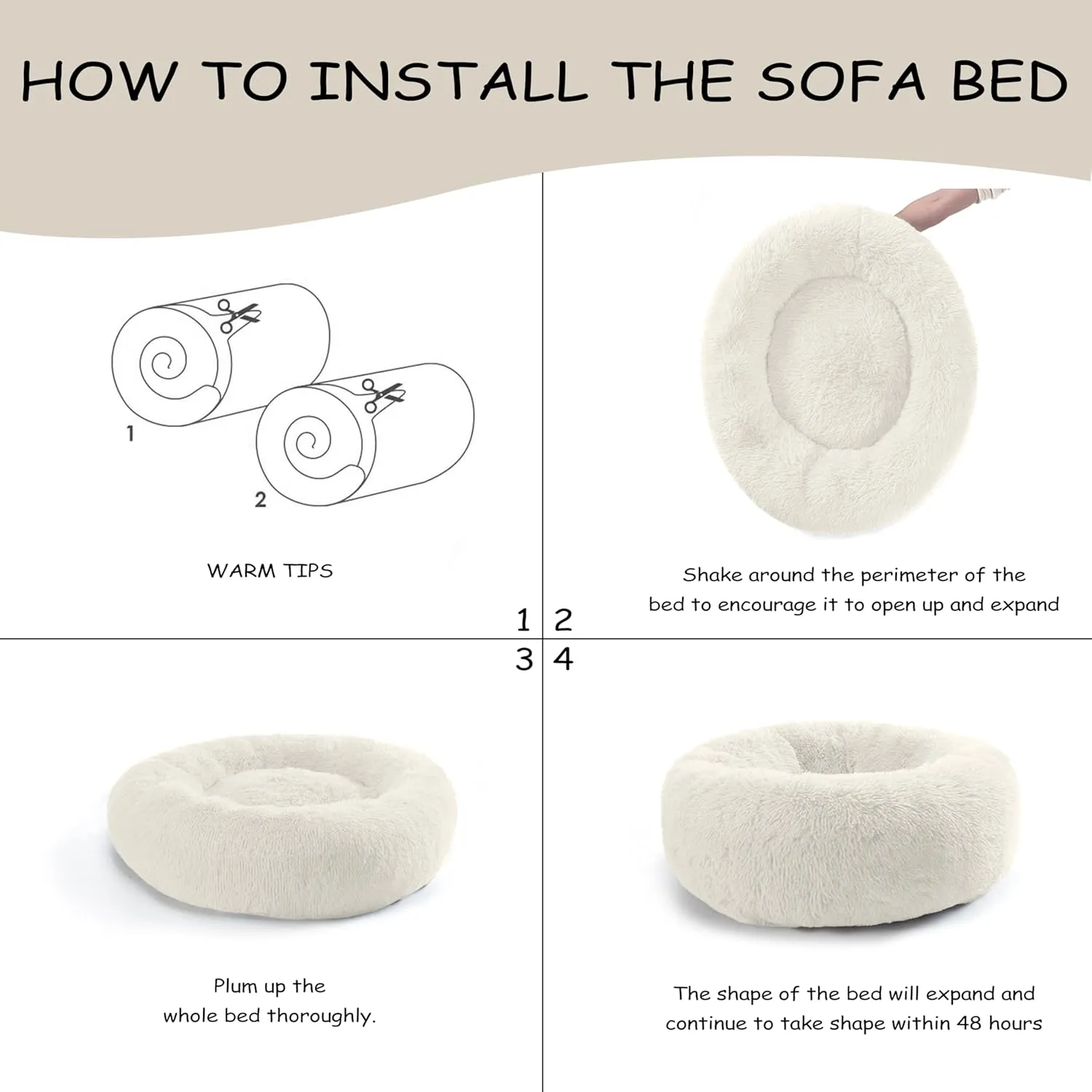 20'' inch Calming Dog Bed, Anti-Anxiety Donut Small Dog Bed, Warming Cozy Soft Cute Round Washable, Marshmallow Cuddler Nest Puppy Dogs and Cats Bed, White