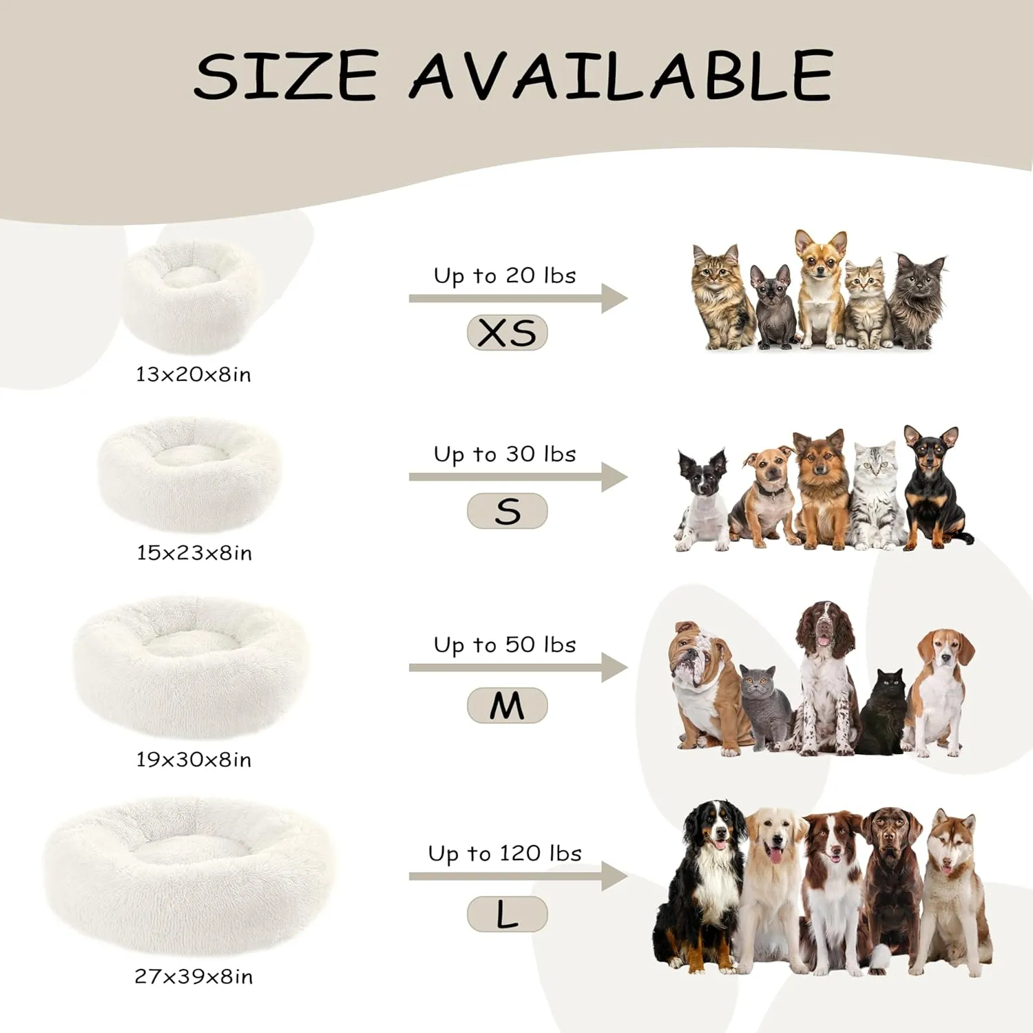 20'' inch Calming Dog Bed, Anti-Anxiety Donut Small Dog Bed, Warming Cozy Soft Cute Round Washable, Marshmallow Cuddler Nest Puppy Dogs and Cats Bed, White