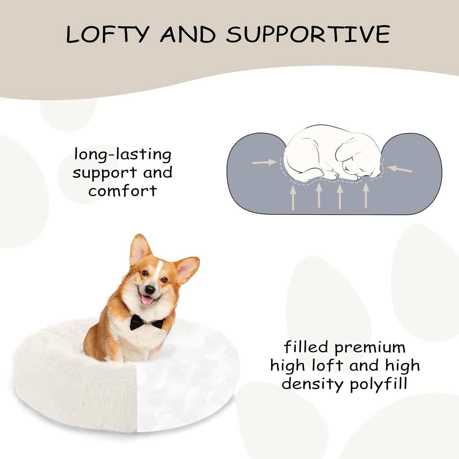 20'' inch Calming Dog Bed, Anti-Anxiety Donut Small Dog Bed, Warming Cozy Soft Cute Round Washable, Marshmallow Cuddler Nest Puppy Dogs and Cats Bed, White