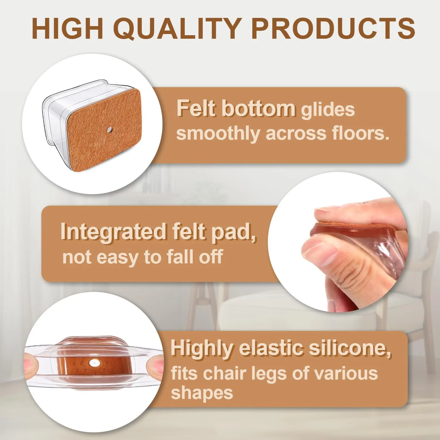 28Pcs Chair Leg Floor Protectors Rectangle for Hardwood Floors Silicone Caps Covers Felt Furniture Pads Clear Chair Sliders, Protect The Floor from Scratches(Fit:L 2"-2.5",W 1"-1.5")