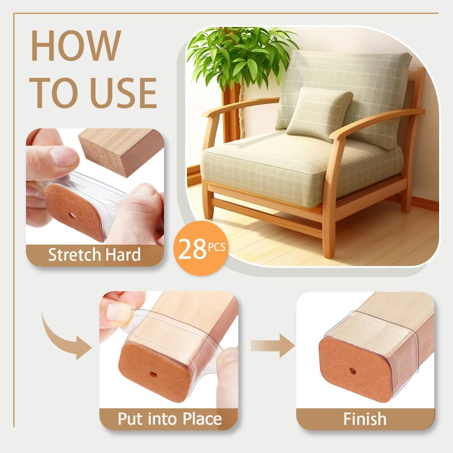 28Pcs Chair Leg Floor Protectors Rectangle for Hardwood Floors Silicone Caps Covers Felt Furniture Pads Clear Chair Sliders, Protect The Floor from Scratches(Fit:L 2"-2.5",W 1"-1.5")