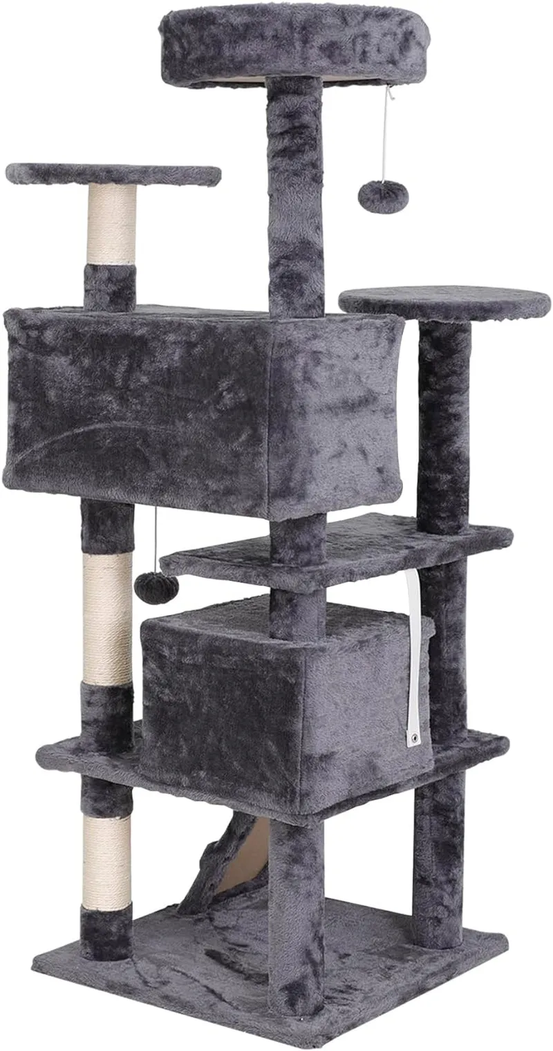 54In Cat Tree Cat Tower for Indoor Cats Plush Cat Condo Multi-Level Cat Furniture with Scratching Post, Jumping Platform Cat Play House Activity Center
