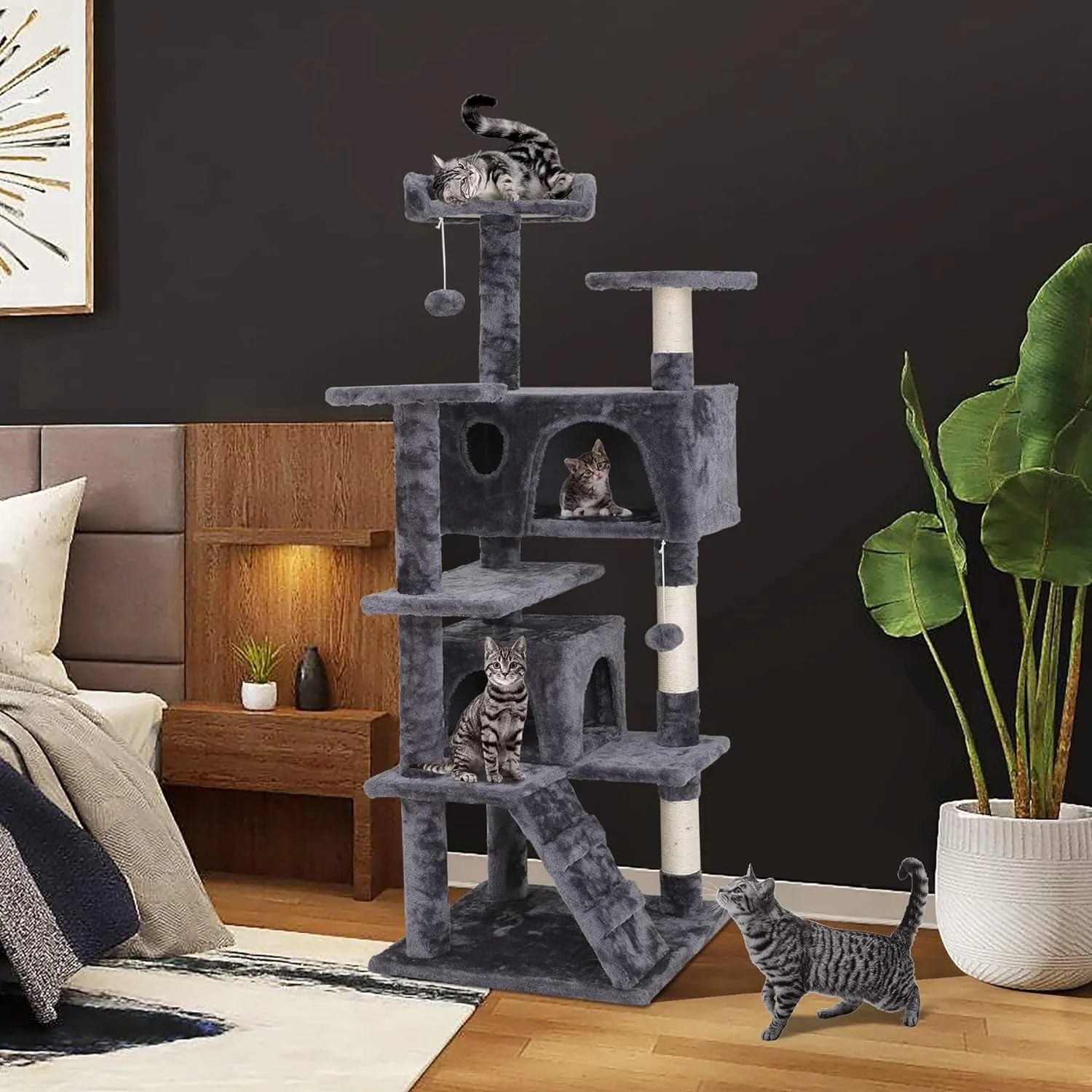 54In Cat Tree Cat Tower for Indoor Cats Plush Cat Condo Multi-Level Cat Furniture with Scratching Post, Jumping Platform Cat Play House Activity Center