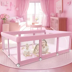 74" 50" Large Baby Playpen, Baby Play Pen for Babies and Toddlers, Playard for Indoor & Outdoor, Sturdy Safety Play Yard with Soft Breathable Mesh, Anti-Fall, Pink