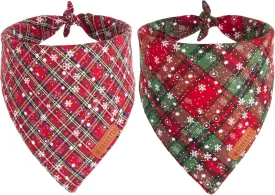ADOGGYGO 2 Pack Dog Bandanas Christmas, Stylish Plaid Snowflake Pet Scarf, Premium Durable Fabric, Multiple Sizes Offered, Christmas Bandanas for Medium Large Dogs Pets (Large)