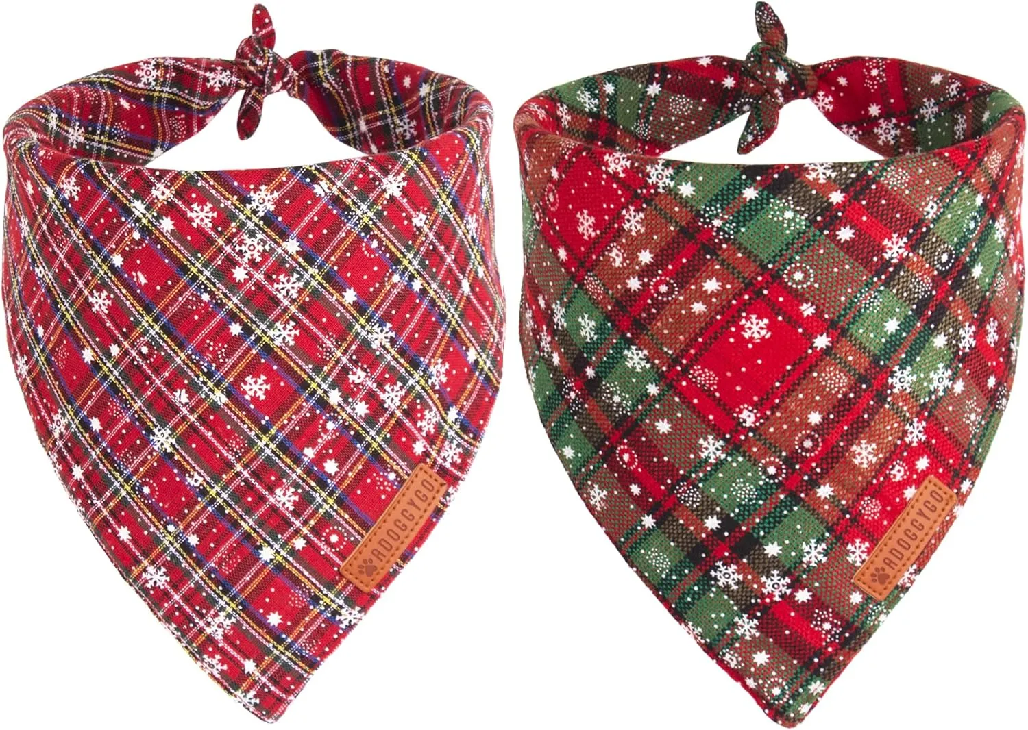 ADOGGYGO 2 Pack Dog Bandanas Christmas, Stylish Plaid Snowflake Pet Scarf, Premium Durable Fabric, Multiple Sizes Offered, Christmas Bandanas for Medium Large Dogs Pets (Large)