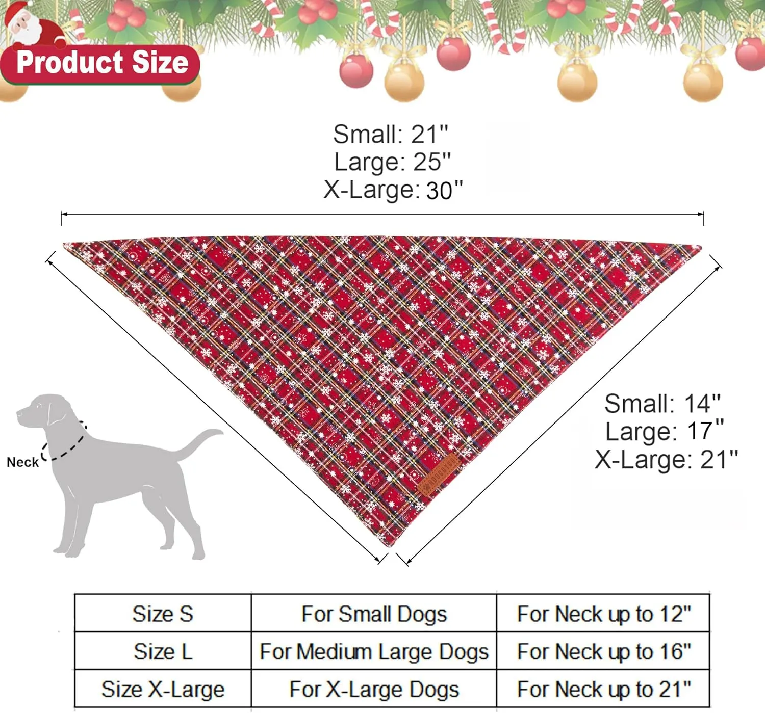 ADOGGYGO 2 Pack Dog Bandanas Christmas, Stylish Plaid Snowflake Pet Scarf, Premium Durable Fabric, Multiple Sizes Offered, Christmas Bandanas for Medium Large Dogs Pets (Large)