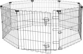 Amazon Basics Foldable Octagonal Metal Exercise Puppy / Dog Playpen - Indoor/Outdoor, Single Door, Extra Small (8 Panels, 24 x 24), Easy to assemble and store, 24" - Puppy, Black