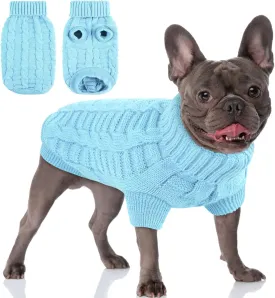 AOFITEE Small Dog Christmas Sweater, Knitted Turtleneck Knitwear, Cold Weather Warm Sweatshirt for Dogs Cats, Classic Solid Color, S Blue