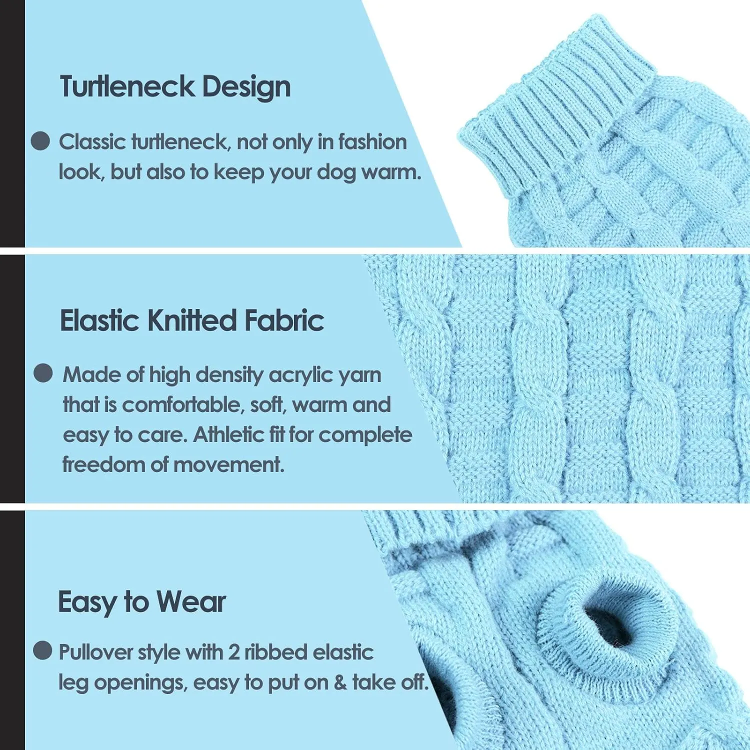 AOFITEE Small Dog Christmas Sweater, Knitted Turtleneck Knitwear, Cold Weather Warm Sweatshirt for Dogs Cats, Classic Solid Color, S Blue
