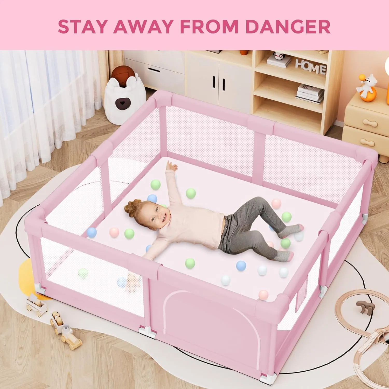 Baby Playpen for Toddler, Large Playpen for Babies 50"  50" Baby Fence Playards, Kids Safety Play Pen Area for Indoor & Outdoor (Pink)