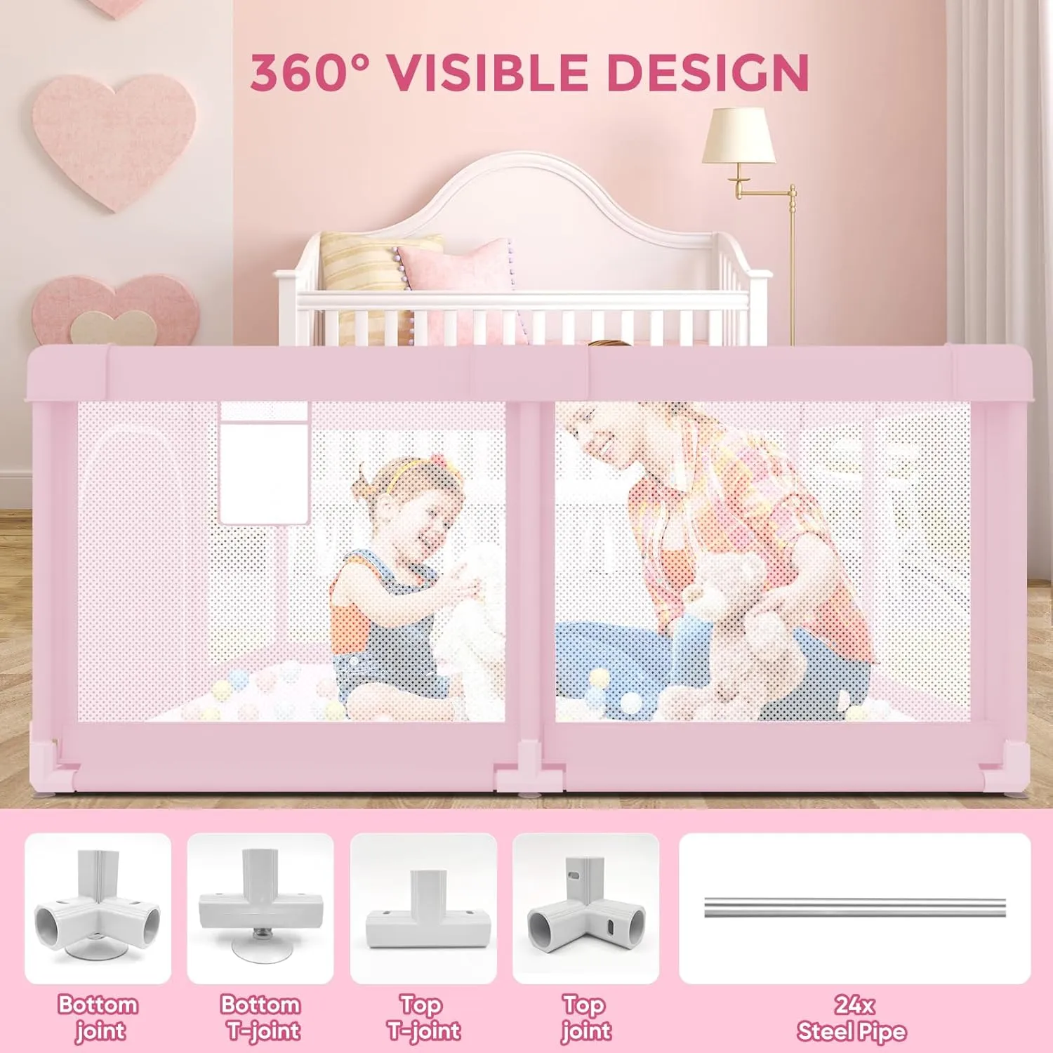 Baby Playpen for Toddler, Large Playpen for Babies 50"  50" Baby Fence Playards, Kids Safety Play Pen Area for Indoor & Outdoor (Pink)