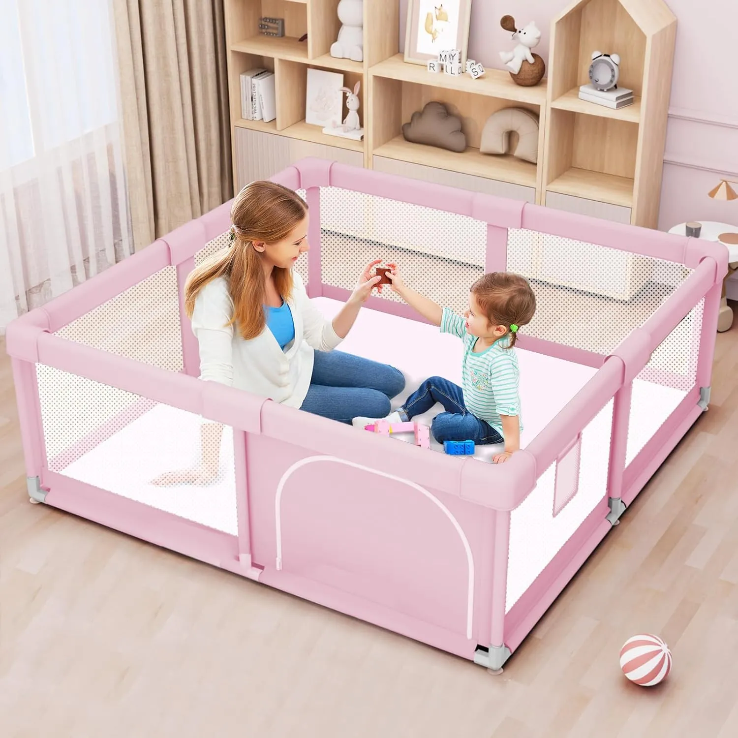 Baby Playpen for Toddler, Large Playpen for Babies 50"  50" Baby Fence Playards, Kids Safety Play Pen Area for Indoor & Outdoor (Pink)