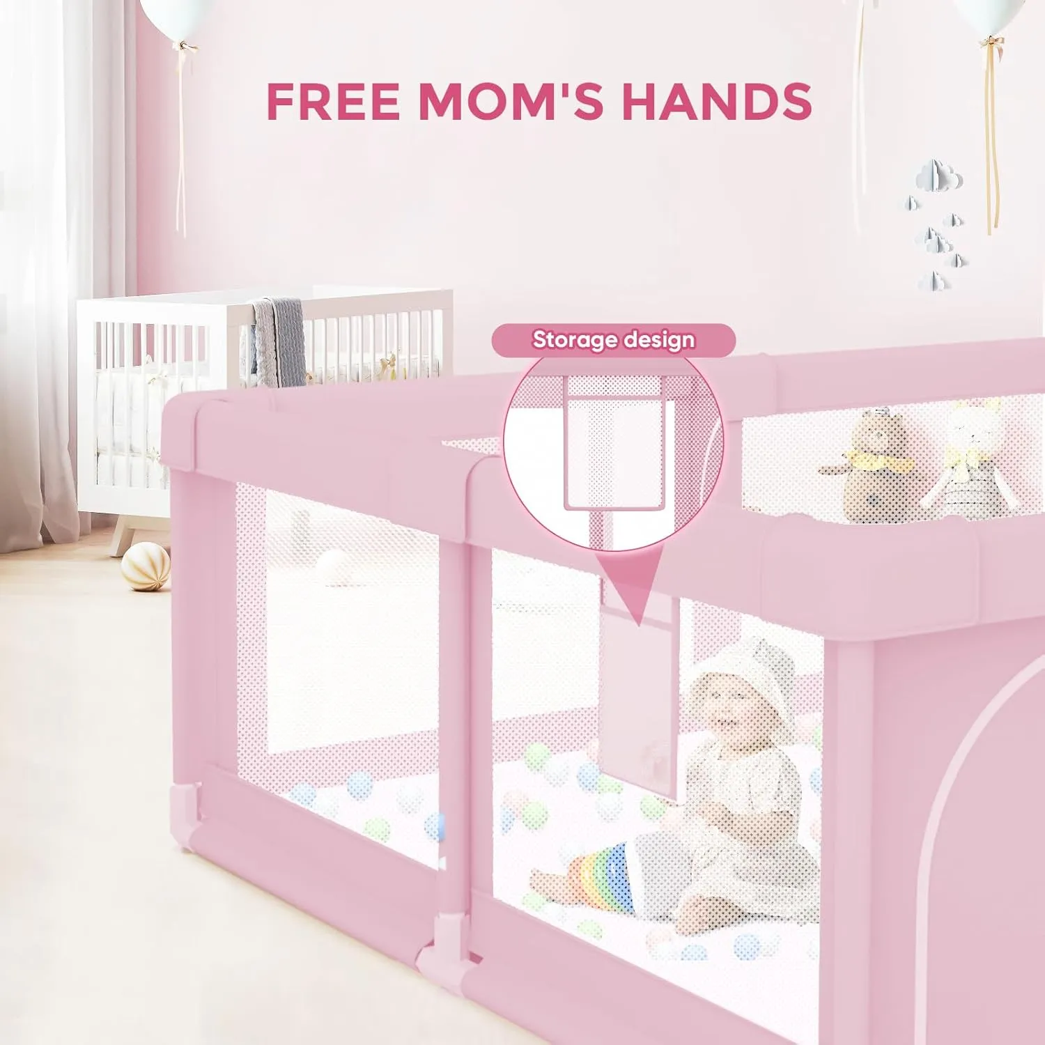 Baby Playpen for Toddler, Large Playpen for Babies 50"  50" Baby Fence Playards, Kids Safety Play Pen Area for Indoor & Outdoor (Pink)