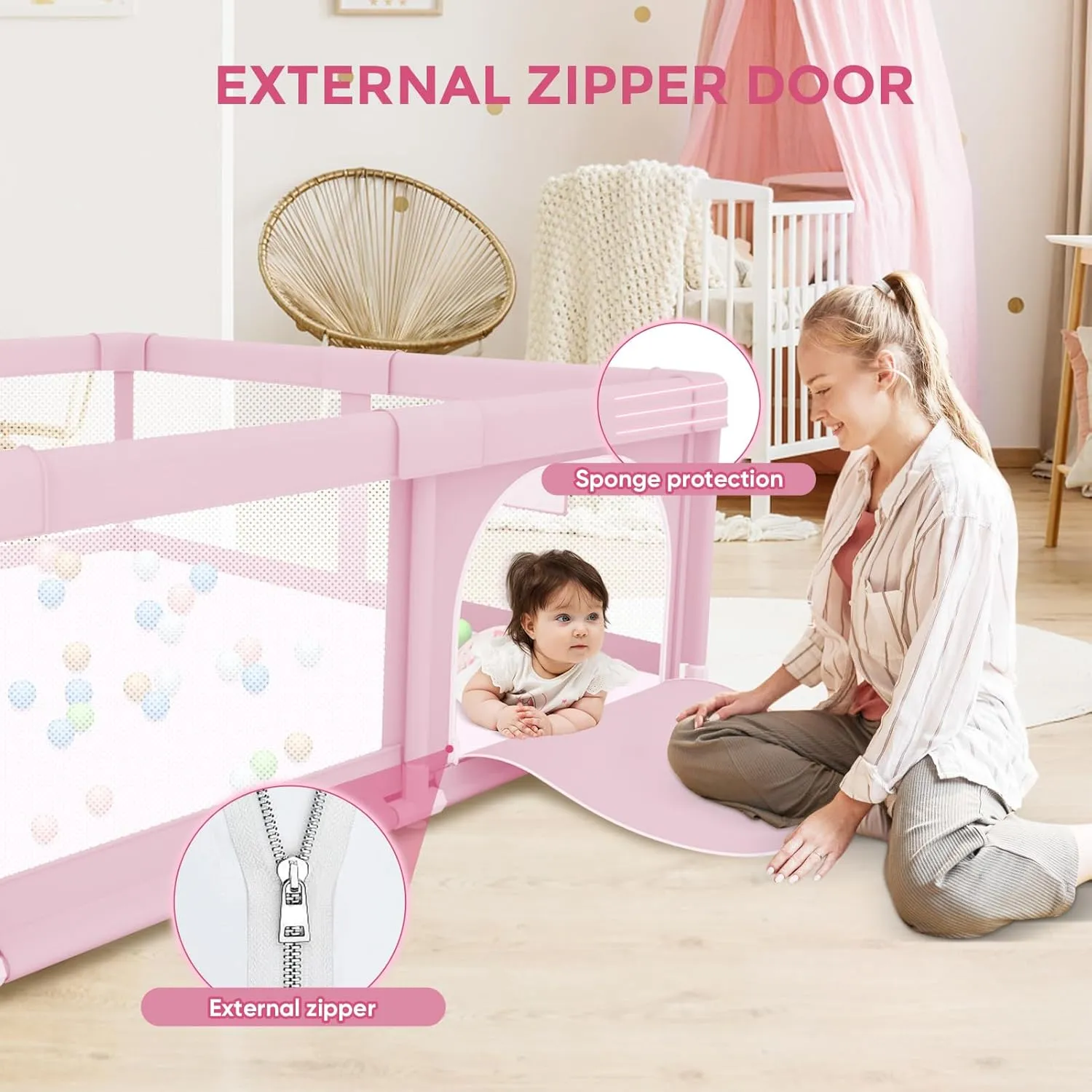 Baby Playpen for Toddler, Large Playpen for Babies 50"  50" Baby Fence Playards, Kids Safety Play Pen Area for Indoor & Outdoor (Pink)