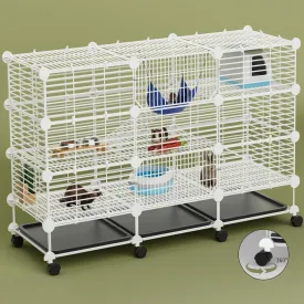 Big Guinea Pig Cages Indoor: 3-Tier C&C Rabbit Cage Small Animal Cage on Wheel with Removable Tray for Bunny Hamster Ferret Rat Chinchilla Hedgehog