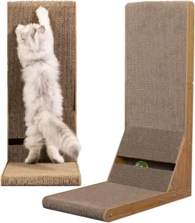 Cardboard Scratching Post with Bevel, 23.6-inch L-Shaped Scratching Post, All-Around fit, Allowing Cats to Stretch and Scratch, Built-in Toy Ball, Furniture Protection, Suitable for Indoor use