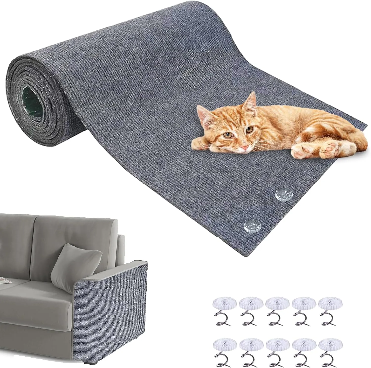 Cat Scratching Mat, 118"x15.8" Trimmable Self-Aadhesive Cat Scratch Carpet, Furniture Protectors from Cats Scratching, DIY Cat Scratching Pads for Couch Furniture Wall Cat Tree, Cat Climbing Wall