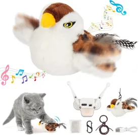 Cat Toys Rechargeable Flapping Bird Sparrow, Lifelike Chirp Tweet, Touch Activated Kitten Toy Interactive Cat Exercise Toys Kicker Catnip Toys