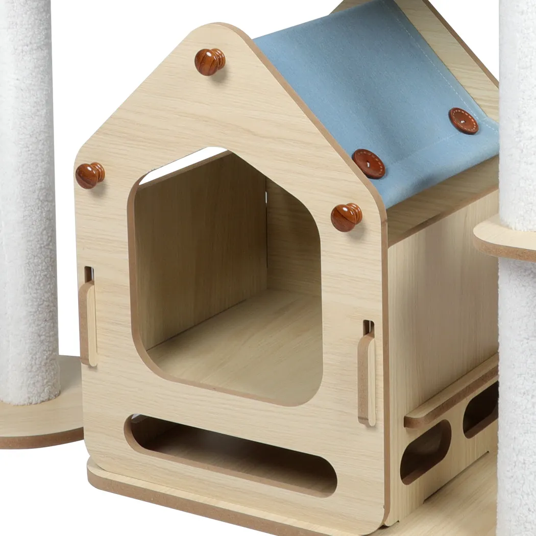 Cat Tree Scratching Post Scratcher Cats Tower Wood Condo Toys House 138cm - White
