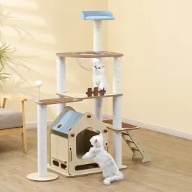 Cat Tree Scratching Post Scratcher Cats Tower Wood Condo Toys House 138cm - White