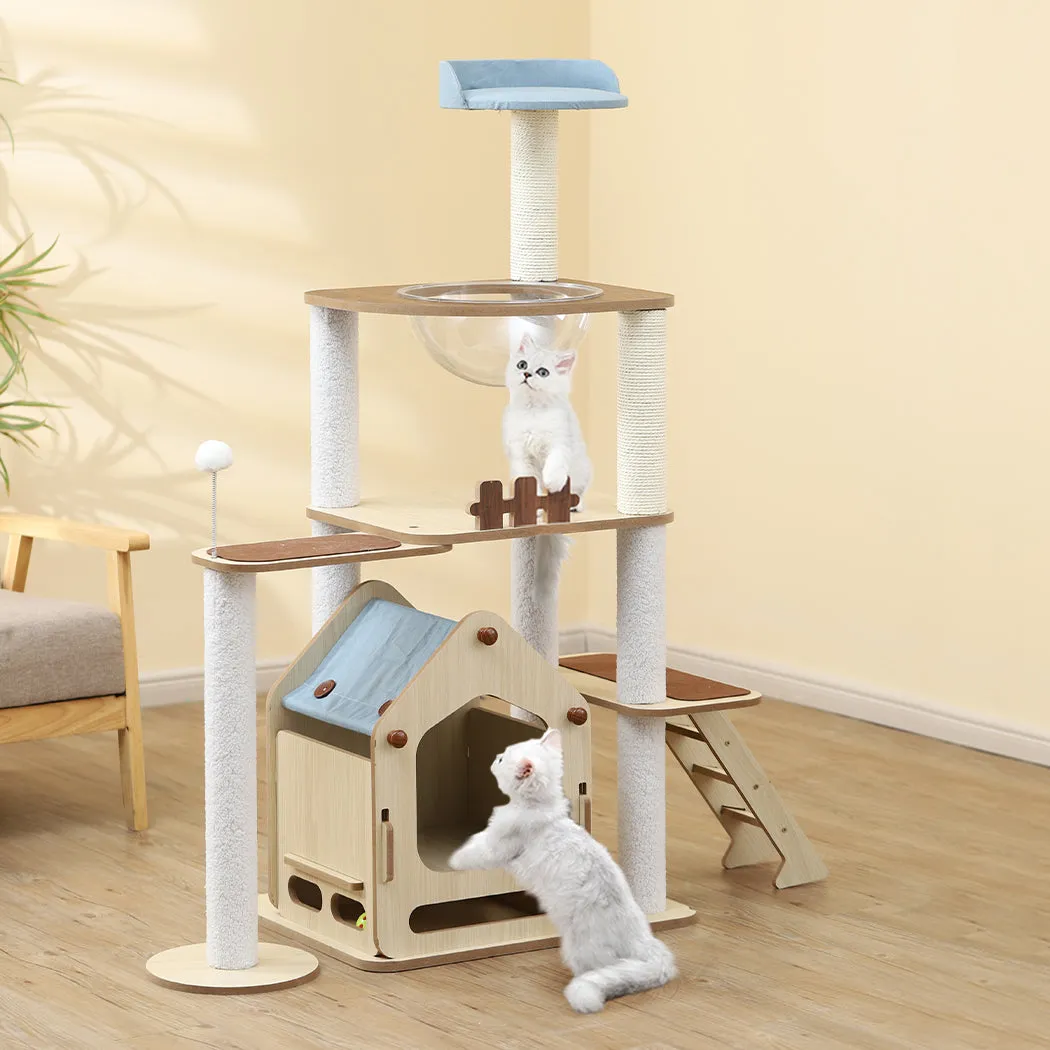 Cat Tree Scratching Post Scratcher Cats Tower Wood Condo Toys House 138cm - White