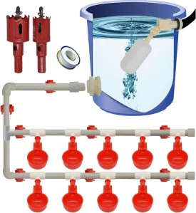 Complete Set Pipeline Automatic Chicken Nipple Waterer Cups and 1/2" PVC Tee Fittings Pipe Feeder Poultry Waterer