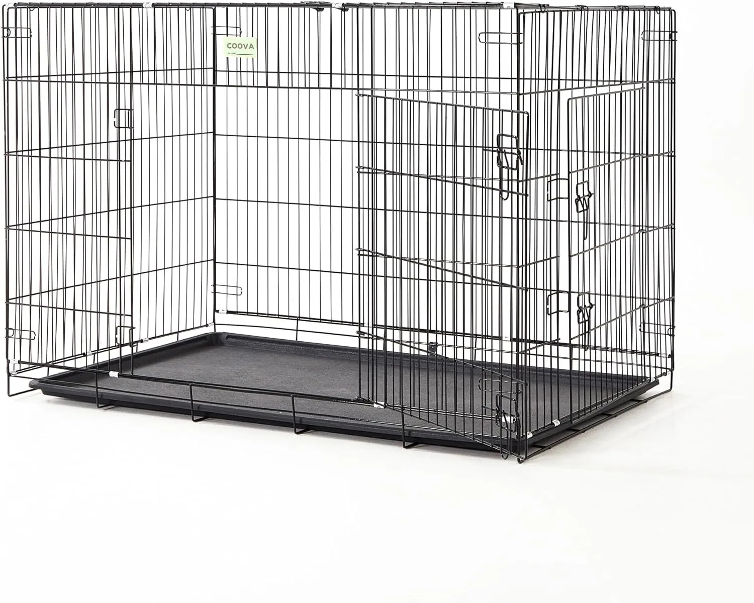 COOVA 42-Inch Large Dog Crate, Durable Metal Pet Kennel, Double Door Foldable Portable Dog Kennel, Leak-Proof Plastic Tray, Equipped with Secure Locks, Suitable for Indoor and Outdoor Use.Black