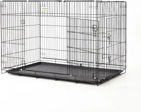 COOVA 42-Inch Large Dog Crate, Durable Metal Pet Kennel, Double Door Foldable Portable Dog Kennel, Leak-Proof Plastic Tray, Equipped with Secure Locks, Suitable for Indoor and Outdoor Use.Black