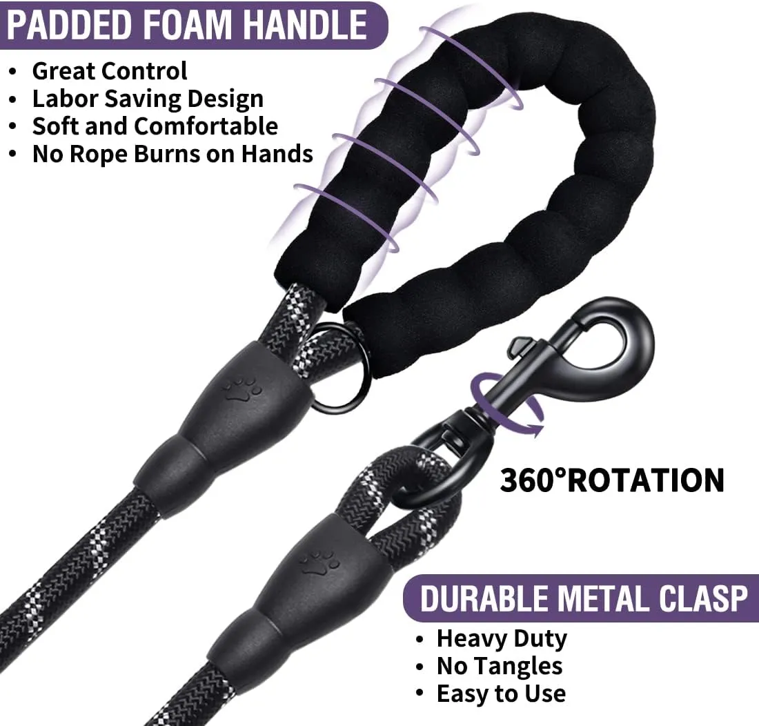 COOYOO 2 Pack Dog Leash 5 FT Heavy Duty - Comfortable Padded Handle - Reflective Dog Leash for Medium Large Dogs with Collapsible Pet Bowl