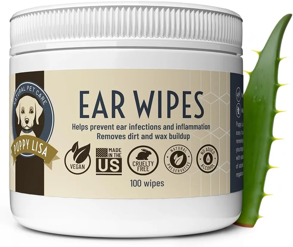 Dog Ear Cleaner Wipes - Made in The US, Alcohol Free, Non-Irritant Solution - with Aloe Vera and Witch Hazel - Ear Wipes for Dogs to Prevent Ear Infection - Pet Ear Wipes to Remove Dirt