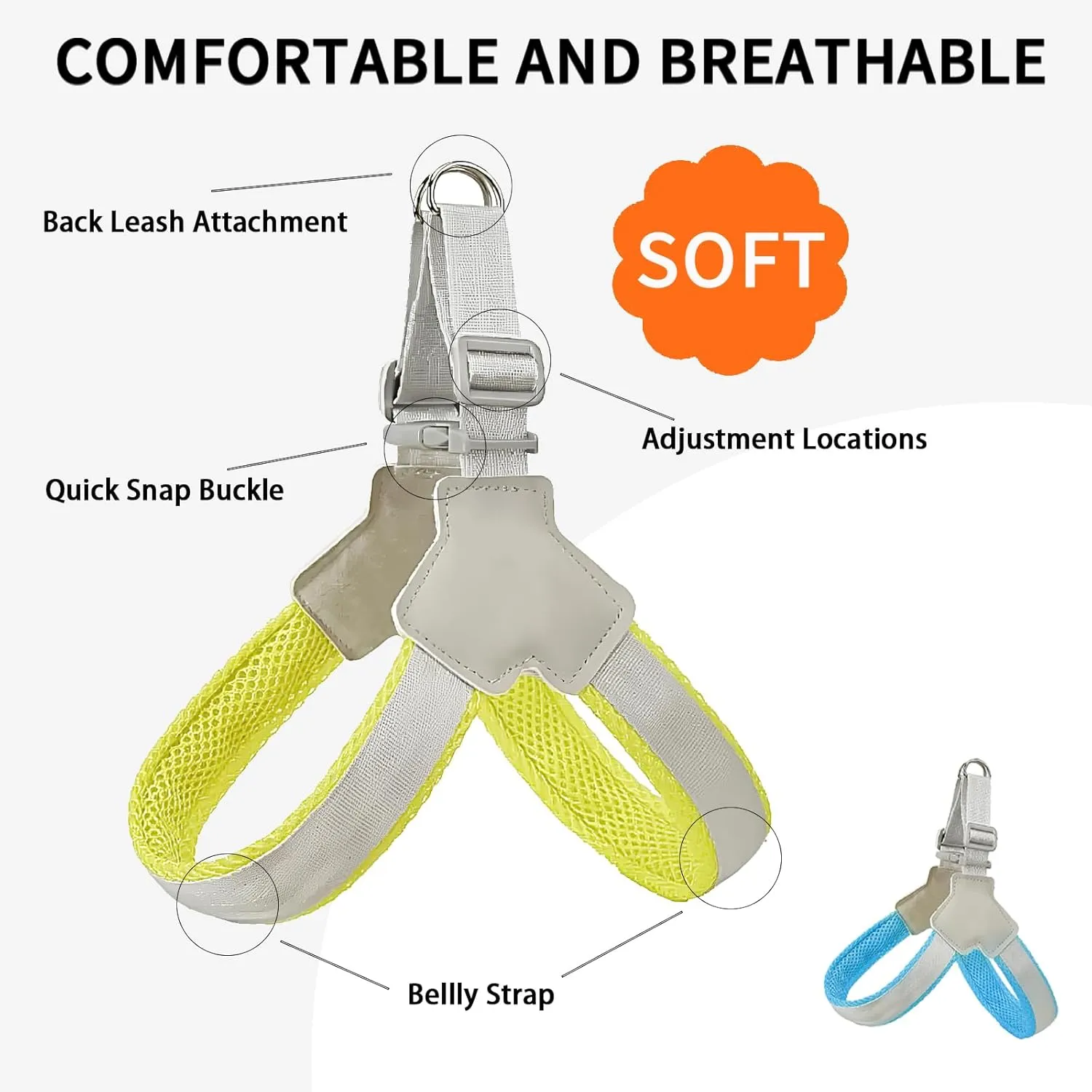 Dog Harness and Leash Set: Soft No Pull Dog Harness for Small Dogs/Medium Dog Harness/Cats, Adjustable Puppy Harness and Leash Set Training Dog Vest Harness for Walking Running (Blue, Large)