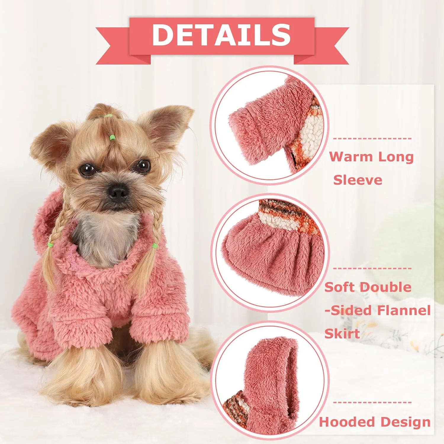 Dog Sweater Dresses for Small Dogs Girl, Winter Puppy Clothes Fleece Warm Puppy Hoodie, Pet Festival Outfits Apparel Clothing, Pet Outfits for Chihuahua Yorkie Skirt (X-Small, B Pink)