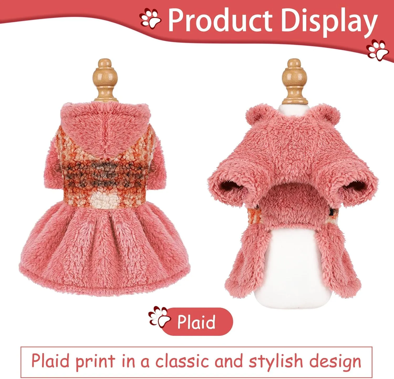 Dog Sweater Dresses for Small Dogs Girl, Winter Puppy Clothes Fleece Warm Puppy Hoodie, Pet Festival Outfits Apparel Clothing, Pet Outfits for Chihuahua Yorkie Skirt (X-Small, B Pink)