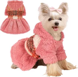 Dog Sweater Dresses for Small Dogs Girl, Winter Puppy Clothes Fleece Warm Puppy Hoodie, Pet Festival Outfits Apparel Clothing, Pet Outfits for Chihuahua Yorkie Skirt (X-Small, B Pink)