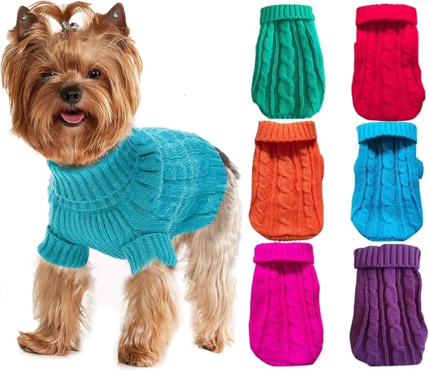 Dog Sweaters for Small Dogs Girl Boy, XS Yorkie Sweaters XXS Puppy Doggie Sweater Winter Warm Dog Turtleneck Knitwear Pullover for Chihuahua Fall Winter Cold Weather,Orange M