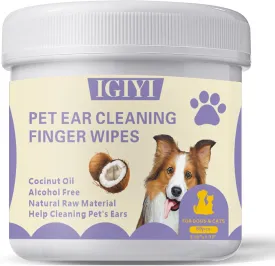 Ear Finger Wipes Cleaner for Dog Cat,Bigger Size Gently Remove Ear Wax Dirt Odor,Sooths & Deodorizes, Relieve Ear Itching, Prevents Ear Infections, Natural Ingredients, 60 Count