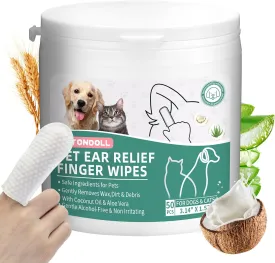 Ear Finger Wipes for Dogs & Cats, Thicker Dog Ear Cat Ear Wipes, Natural Relief Cat Ear Cleaner Dog, Effectively Remove Ear Wax for Dog Kitten Rabbit, Fresh Aloe Scent Deodorizing, 50 Counts