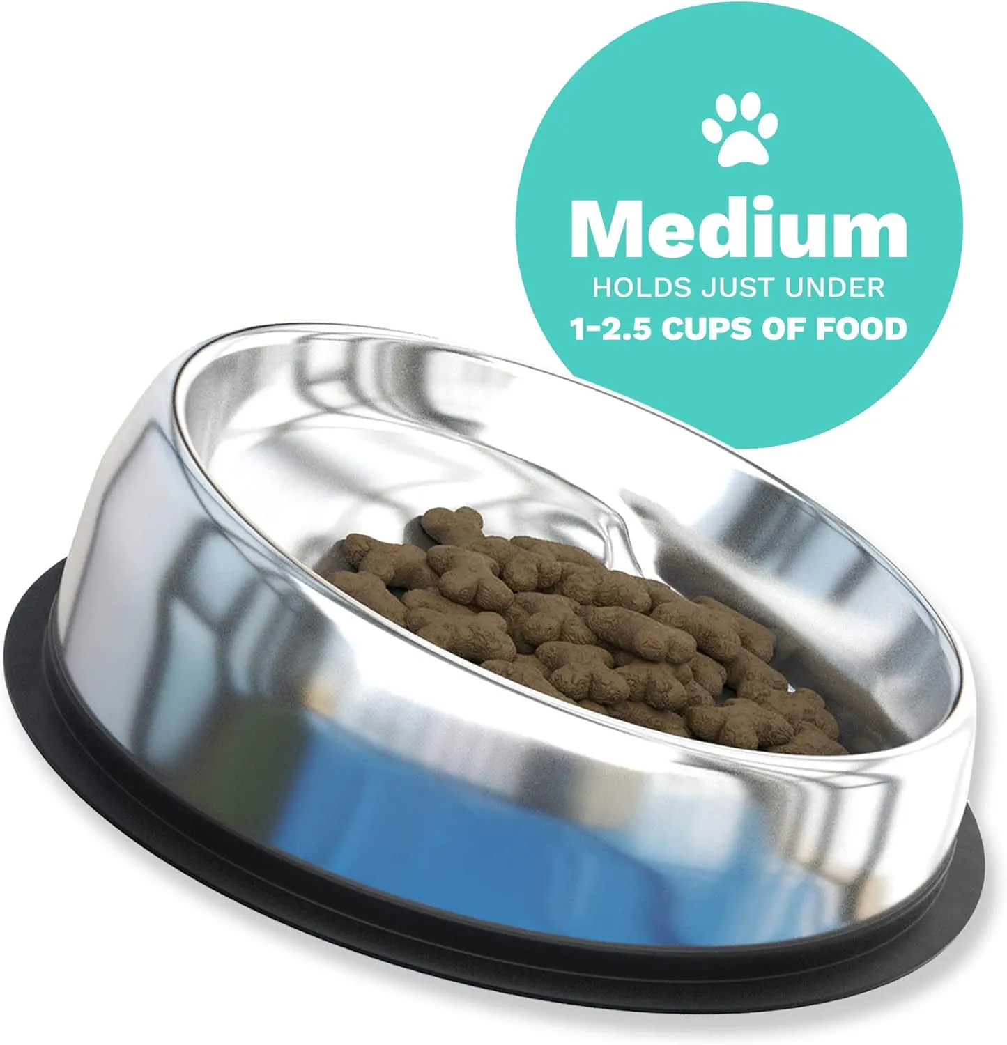 Enhanced Pet Bowl, Stainless Steel Slanted Dog Bowl with Raised Ridge, Food-Grade Non-Slip No Spill Bowl for Dogs, Less Mess, Less Gas, and Better Digestion (Medium)