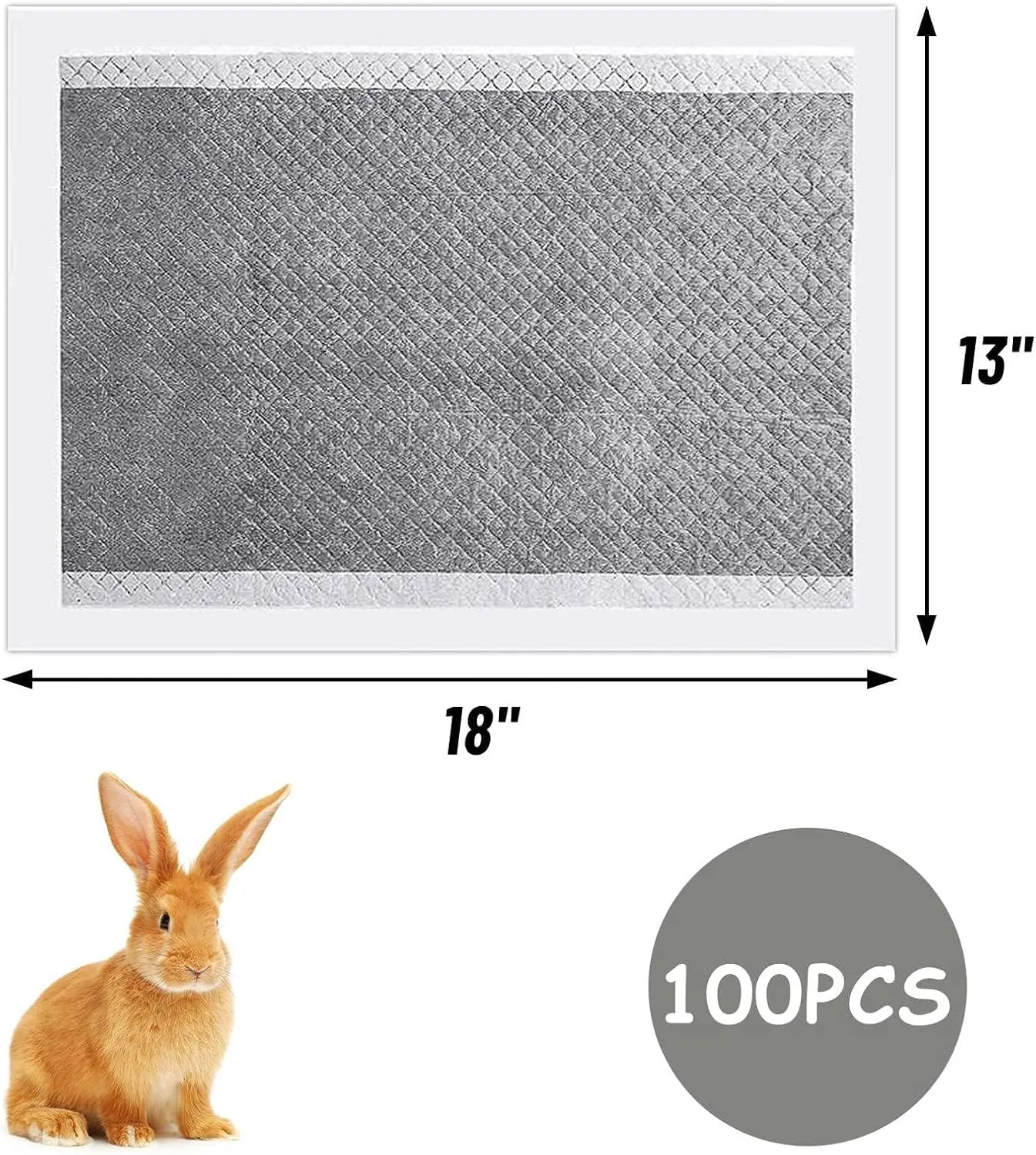 Fhiny 100Pcs Rabbit Pee Pads,18" 13" Disposable Cage Liner Black Carbon Odor-Control All-Absorb Charcoal Bunny Training Accessories with Quick-Dry Surface for Rabbits Guinea Pigs Small Animals