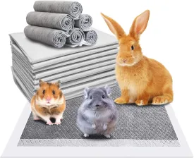 Fhiny 100Pcs Rabbit Pee Pads,18" 13" Disposable Cage Liner Black Carbon Odor-Control All-Absorb Charcoal Bunny Training Accessories with Quick-Dry Surface for Rabbits Guinea Pigs Small Animals