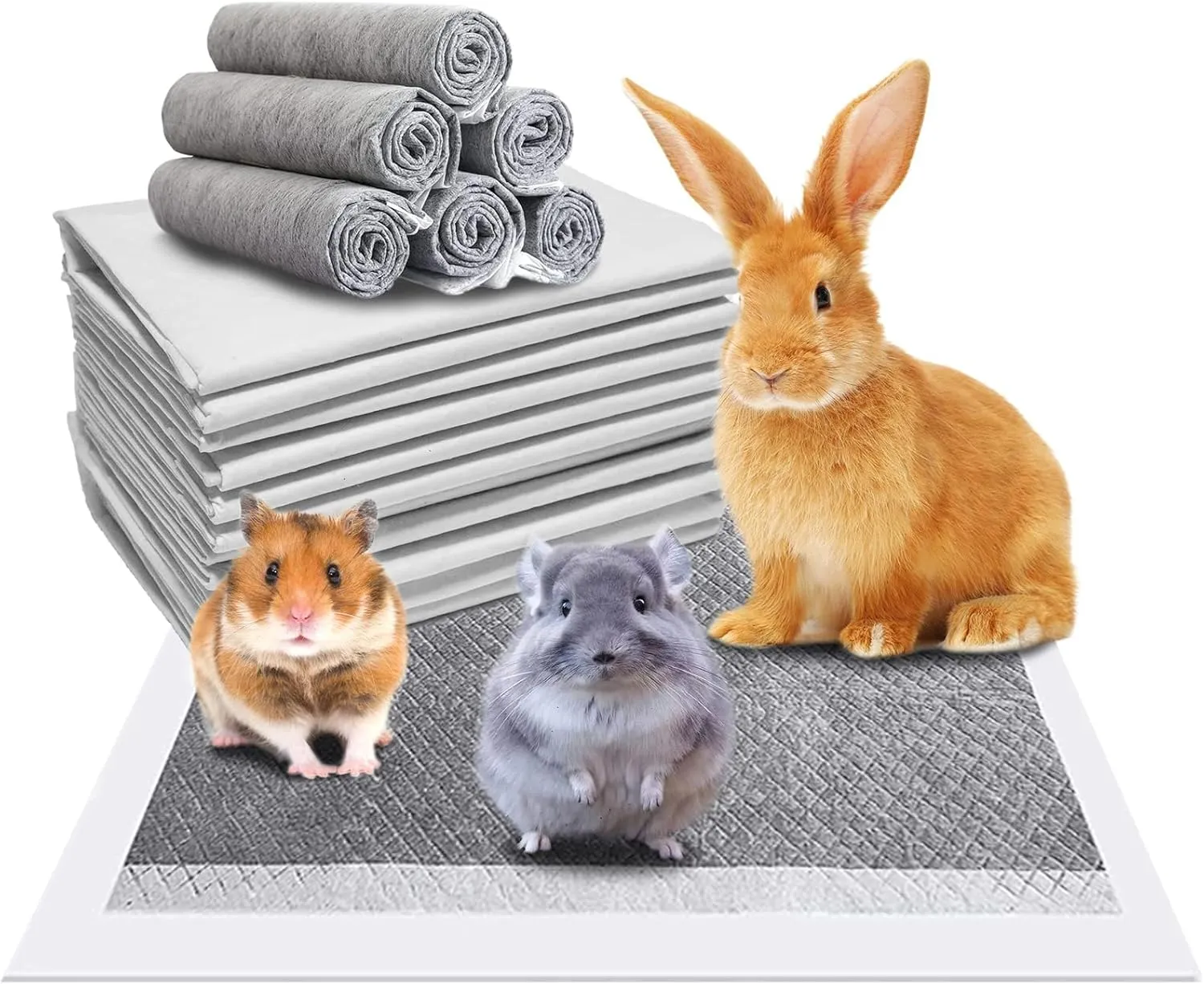 Fhiny 100Pcs Rabbit Pee Pads,18" 13" Disposable Cage Liner Black Carbon Odor-Control All-Absorb Charcoal Bunny Training Accessories with Quick-Dry Surface for Rabbits Guinea Pigs Small Animals
