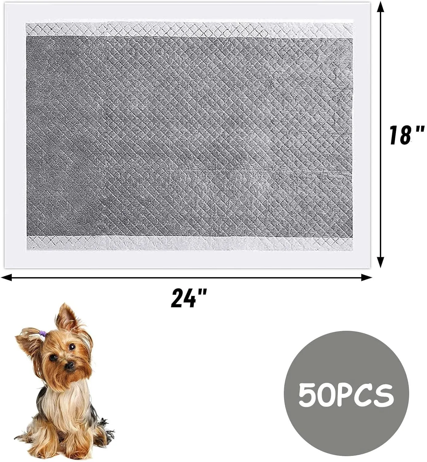 Fhiny 50PCS Rabbit Pee Pads, 18"  24" Disposable Cage Liner Black Carbon Odor-Control, All-Absorb Charcoal Training Accessories with Quick-Dry Surface for Bunny Rabbit Puppy Small Animals