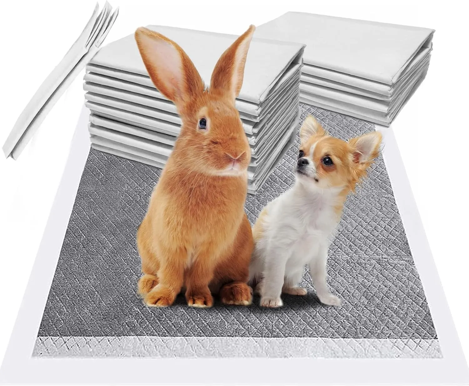 Fhiny 50PCS Rabbit Pee Pads, 18"  24" Disposable Cage Liner Black Carbon Odor-Control, All-Absorb Charcoal Training Accessories with Quick-Dry Surface for Bunny Rabbit Puppy Small Animals