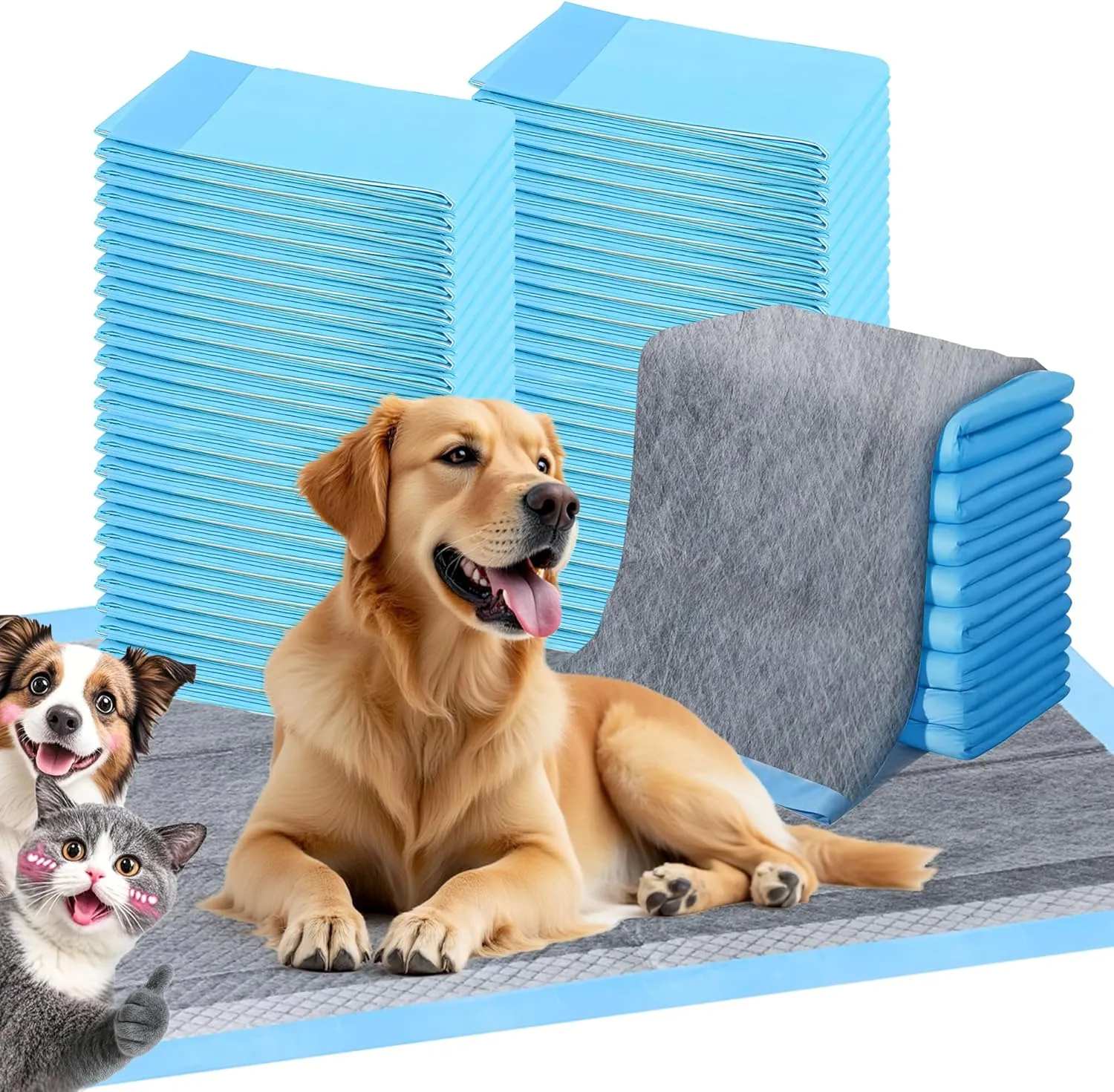 FluffyDream Ultra Charcoal Dog Training Pads with Leak-Proof Quick-Dry Urine Odor Design for Potty Training,17"X23"(100PCS) Improved Quality Pee Pads for Dogs, Super Absorbent Disposable Underpads