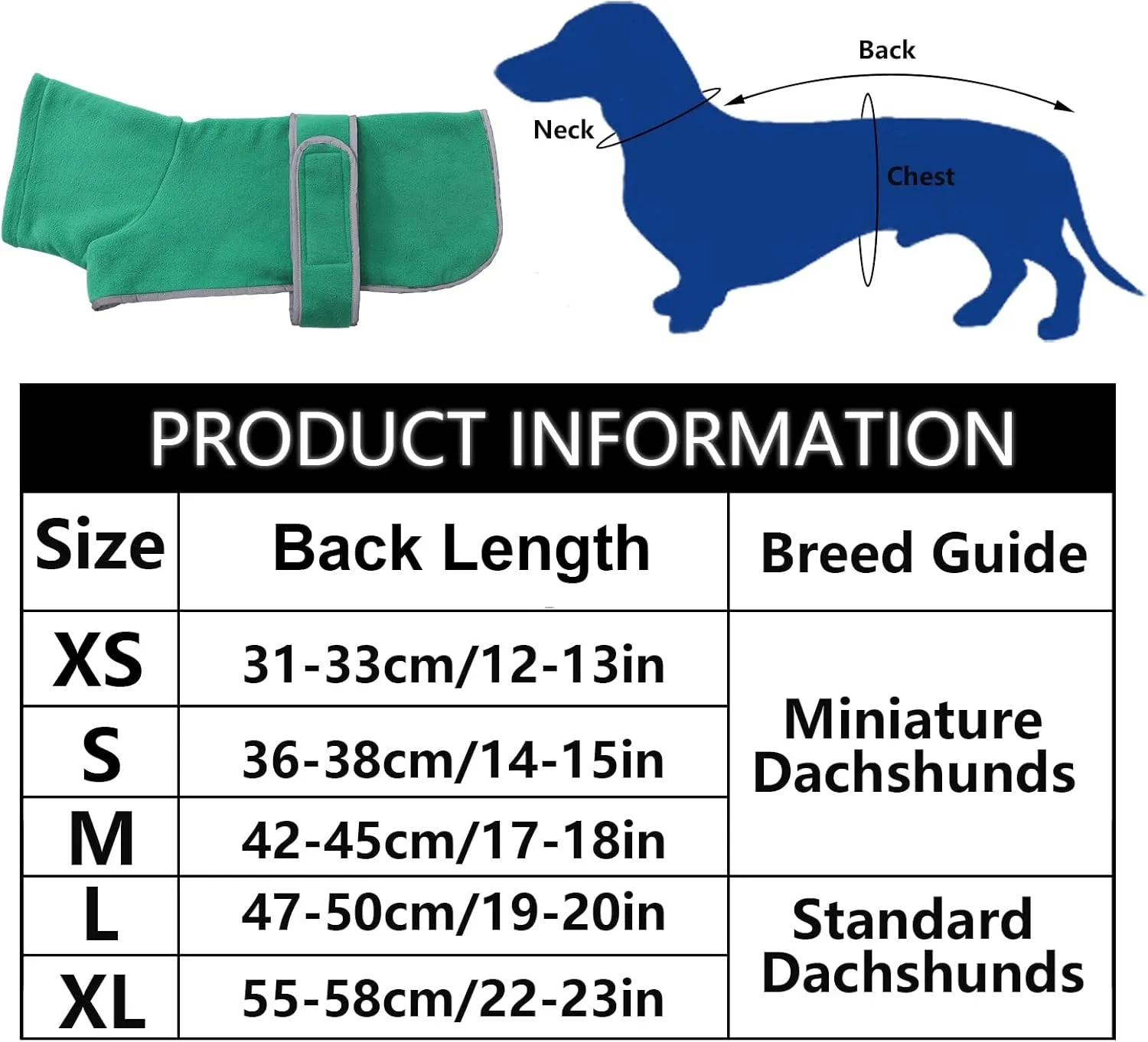 Geyecete Dachshund Sweaters for Dogs Jacket, Dachshund Coat Winter Coat with Padded Fleece Lining and High Collar, Dog Snowsuit with Adjustable Bands Sizes-Green-L