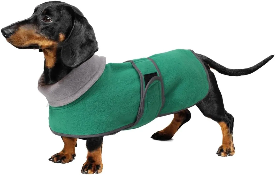 Geyecete Dachshund Sweaters for Dogs Jacket, Dachshund Coat Winter Coat with Padded Fleece Lining and High Collar, Dog Snowsuit with Adjustable Bands Sizes-Green-L