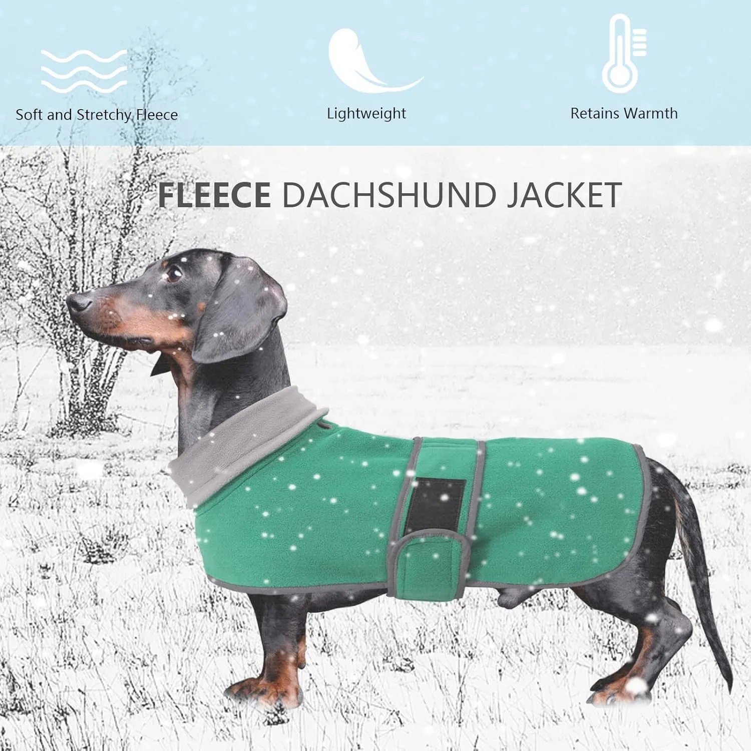 Geyecete Dachshund Sweaters for Dogs Jacket, Dachshund Coat Winter Coat with Padded Fleece Lining and High Collar, Dog Snowsuit with Adjustable Bands Sizes-Green-L