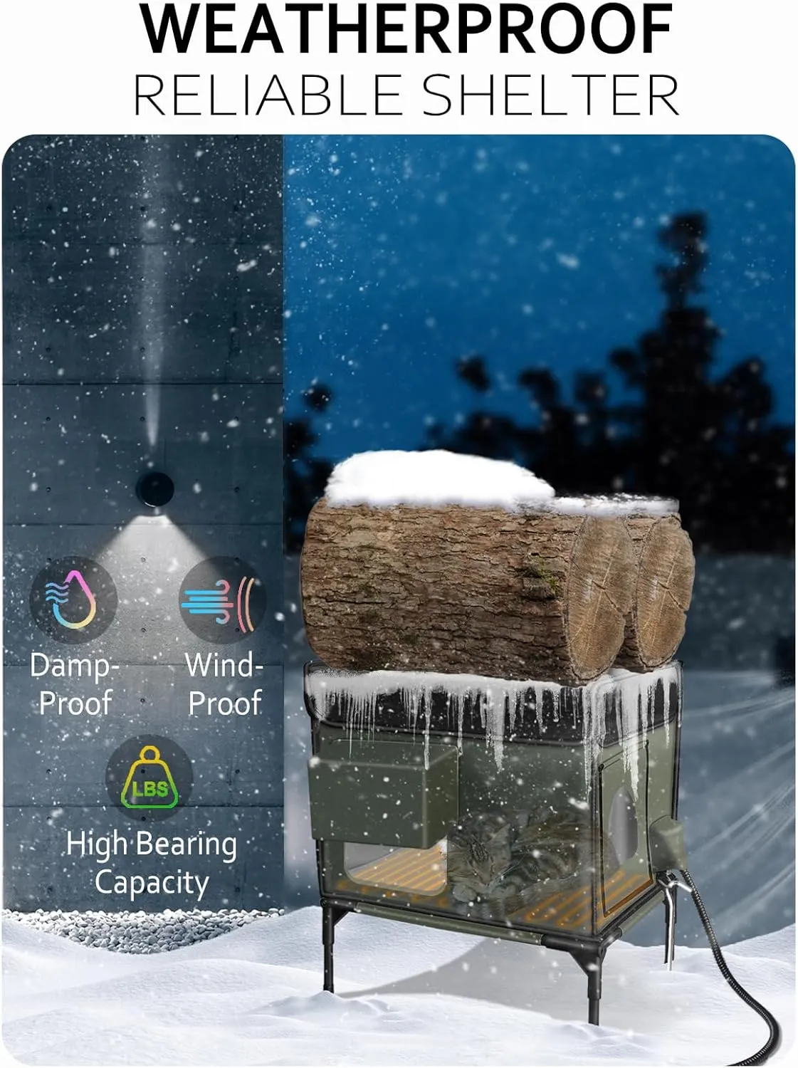 Heated Cat House for Outside Cat Insulated in Winter,Fully Waterproof,with Adjustable Awning,Escape Door,Indoor Outdoor Cat Shelter for Feral Stray Barn Cat to Stay Warm&Dry,Army Green,13x18.5x21.2in
